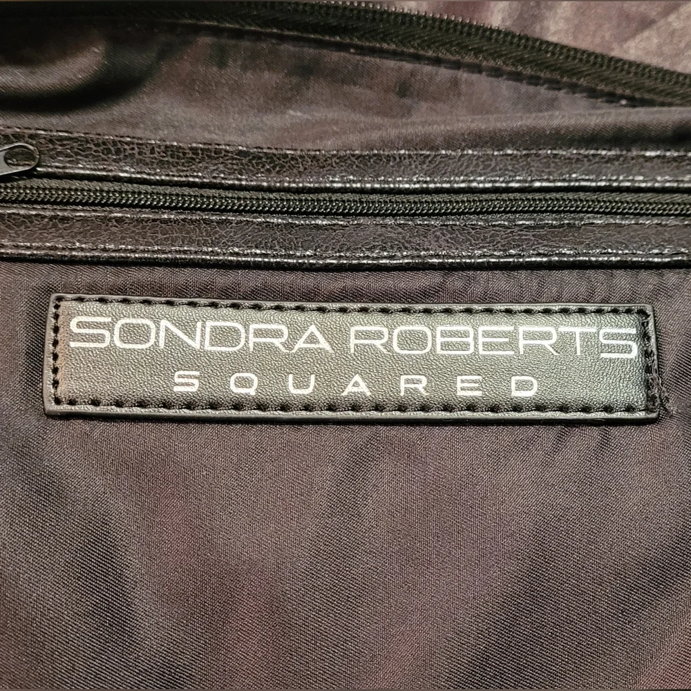 Sondra Roberts Classic Square Black Faux Fur Open Tote Bag + Gunmetal ZipCase